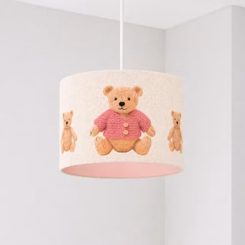 CGC Lighting Blake Round Drum Childrens Lamp Shade in Pink Teddy Fabric, Diameter: 30 cm