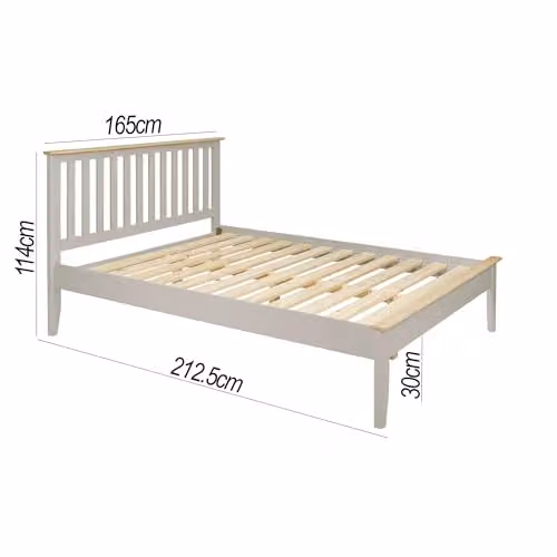 Statement Furniture Pembroke Bed Frame in Stone with Oak Tops and Slatted Headboard, W/D/H: 180 x 200 x 114 cm – 2