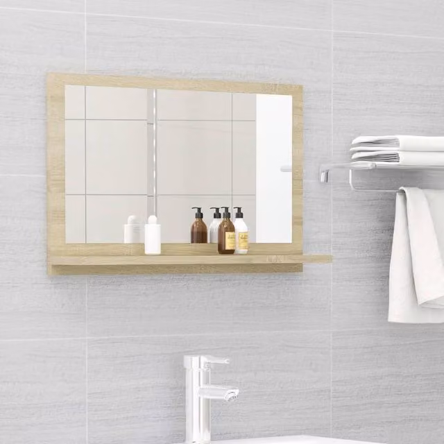 Berkfield Home Sonoma Oak Bathroom Mirror in Brown, W/D/H: 60 x 10.5 x 37 cm