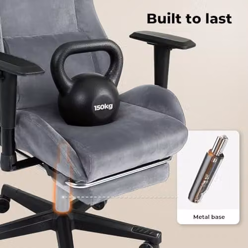Levede Grey Fabric Gaming Chair for Adults with Headrest, Lumbar Support and Footrest – 11