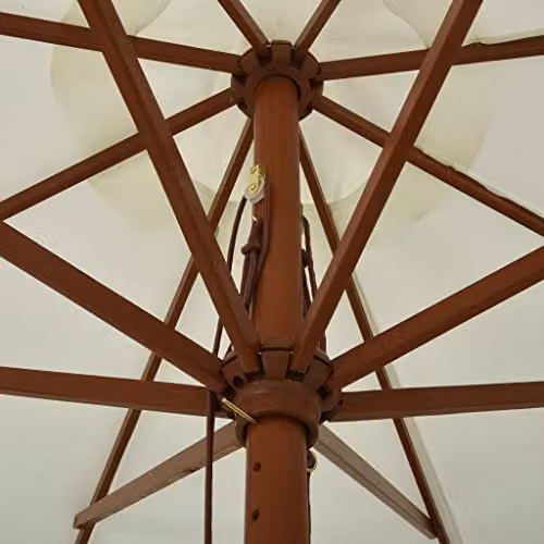 vidaXL Garden Parasol with Wooden Pole, Sand White, Diameter: 330 cm – 2