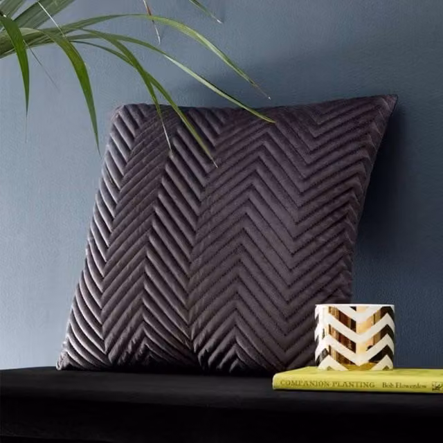 Portfolio Home Pinsonic Grey Velvet Filled Square Cushion, W/D/H: 43 x 43 x 43 cm