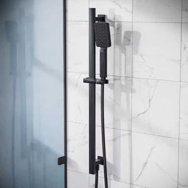 Nes Home Matte Black Adjustable Stainless Steel Bathroom Shower Slider Riser Rail Kit with Handset