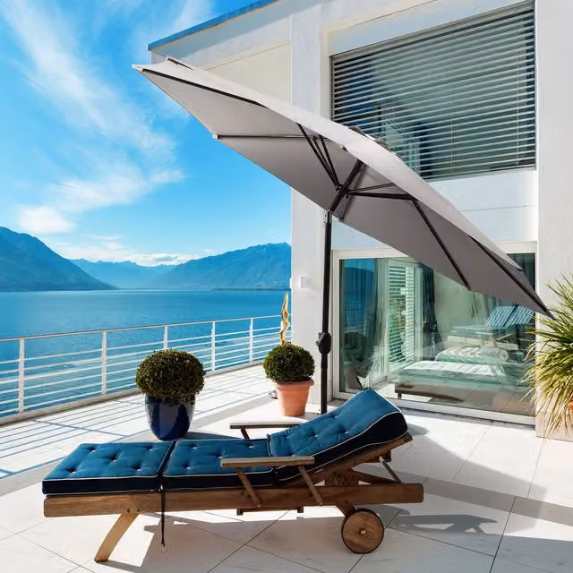 Outsunny Steel Patio Garden Umbrella with Tilt and Crank in Light Grey