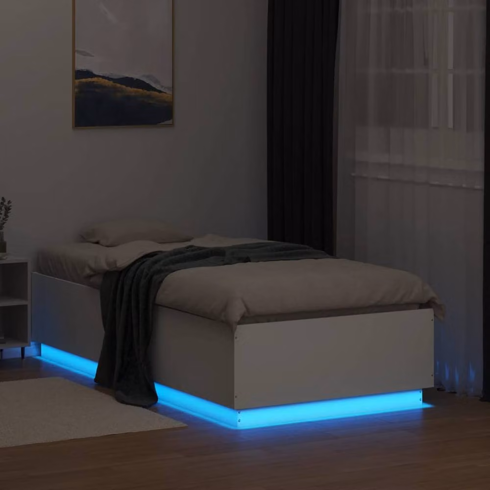 Berkfield Home Modern Small Single Bed Frame in White with LED Under-Bed Lighting and USB Charging Port, W/D/H: 75 x 190 x 80 cm – 3