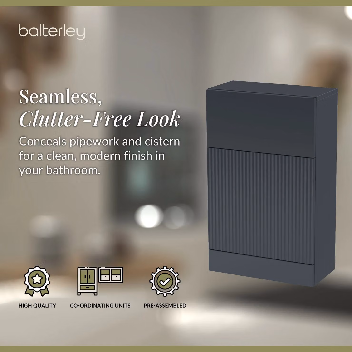 Balterley Fluted 500mm Floor Standing WC Unit in Matt Dark Grey – 3