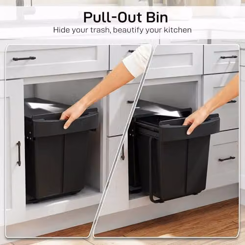 HOMCOM Black Pull Out Kitchen Under Sink Bin with Soft-Close Mechanism and Removable Inner Bucket, 40L – 4