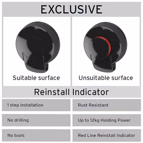 Showerdrape PushLoc Black Towel Ring, Wall-Mounted Suction Hand Towel Holder, W/D/H: 15.0 x 14.0 x 6.5 cm – 2