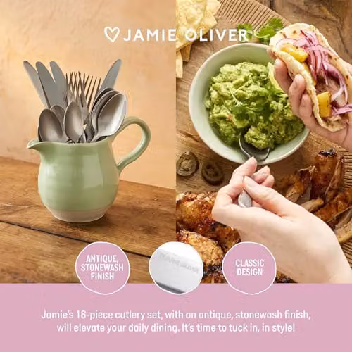 Jamie Oliver 16-Piece Antique Silver Stainless Steel Cutlery Set with Gift Box – 2