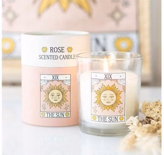 KDMD The Sun Vintage Tarot Rose Tabletop Candle in White and Pink