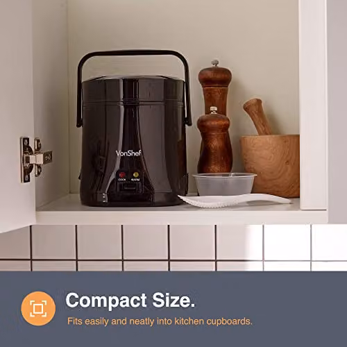 VonShef Mini Electric Rice Cooker in Black, 0.3 l with Keep Warm Function – 3