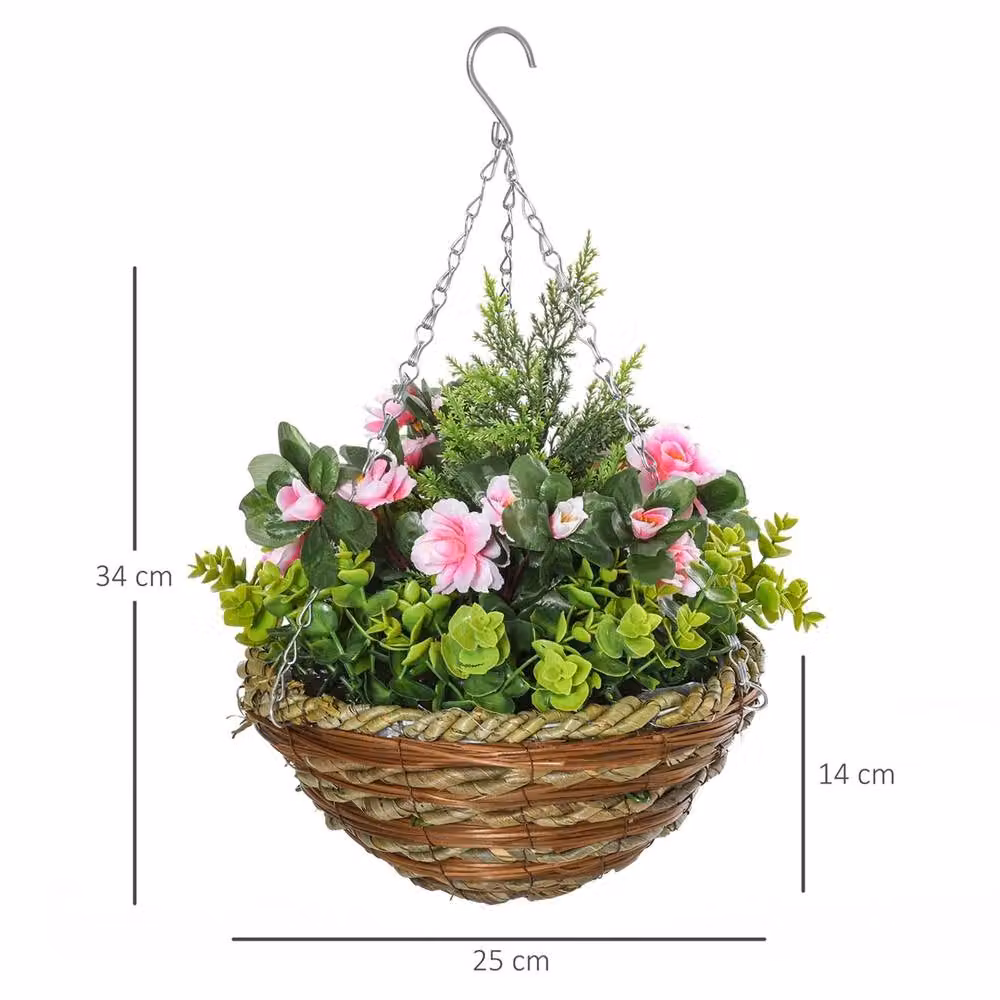 Havendro Set of 2 Brown Artificial Lisianthus Hanging Planter Baskets with Mixed Flowers and Leaves – 2