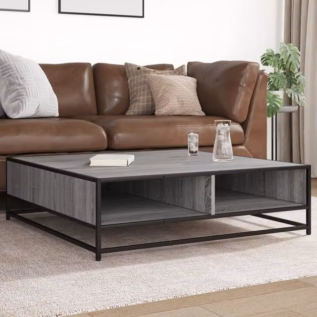 Berkfield Home Grey Sonoma Square Coffee Table with Metal Sled Base, W/D/H: 100 x 100 x 30 cm