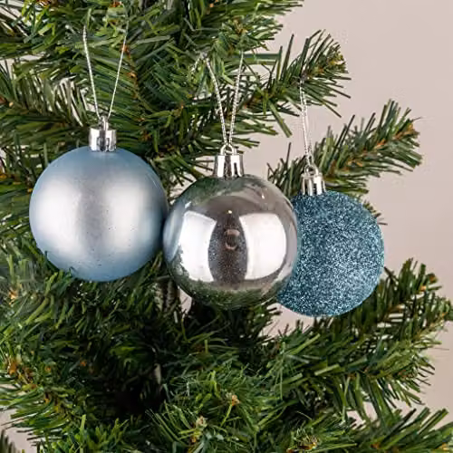 Shatchi 18-Piece Shatterproof Christmas Bauble Set in Blue and Silver, 50mm Round Hanging Tree Decorations – 2