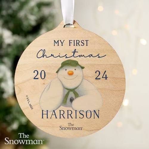 Custom Personalised The Snowman My First Christmas Round Wooden Hanging Decoration – 2