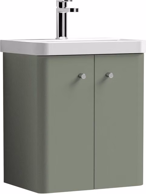 Balterley Modern Wall Hung 2 Door Bathroom Vanity Unit with Basin, Satin Green, W: 50.5 cm