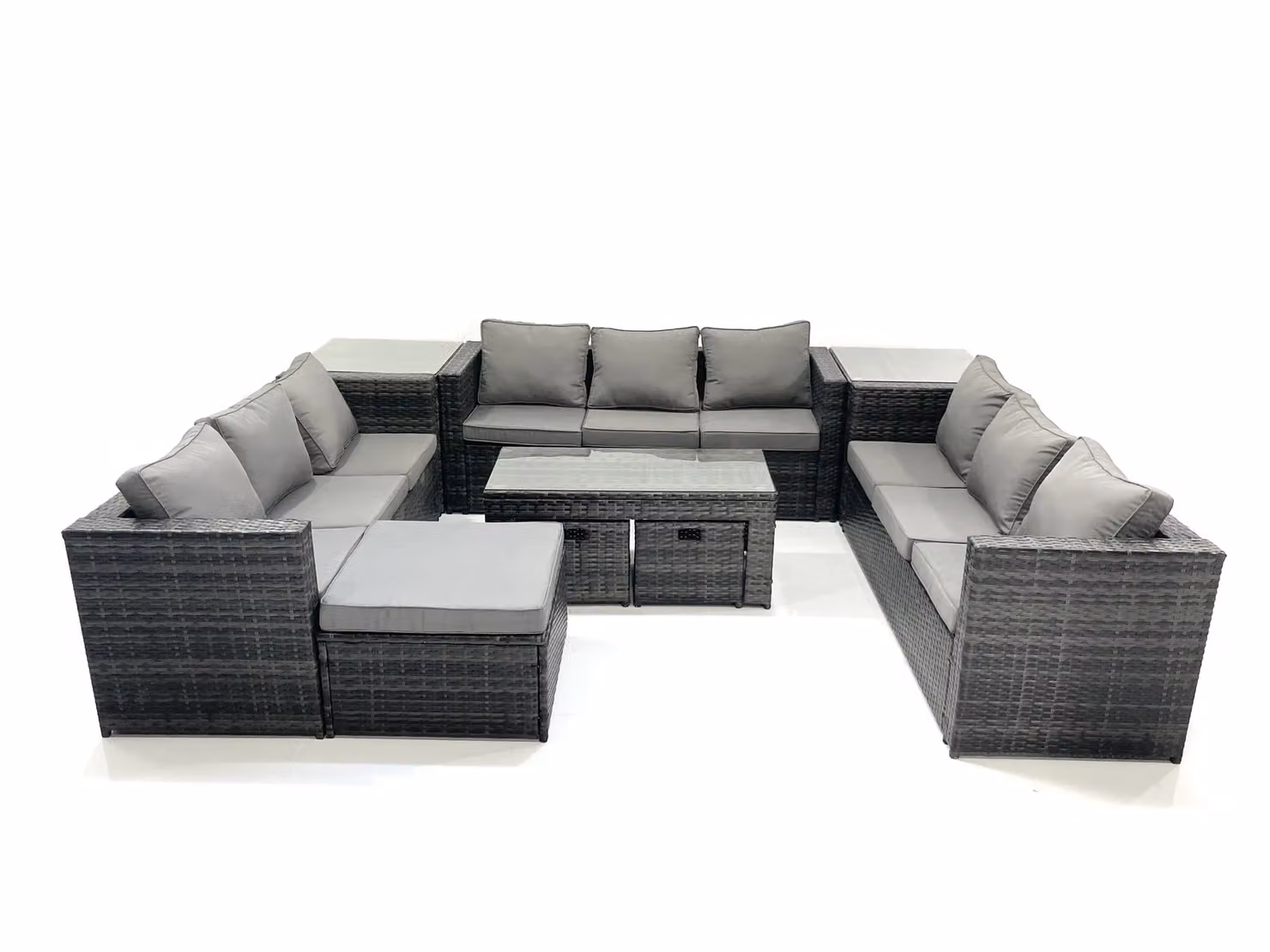 Fimous Rattan Garden Furniture Lounge Set in Dark Grey with 3-Seater Sofa, Rectangular Coffee Table and Ottoman – 2