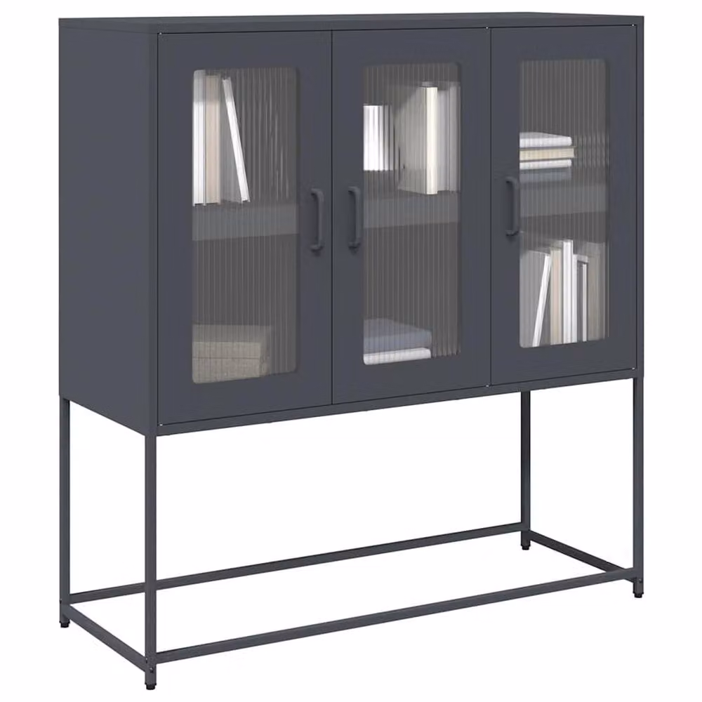 Berkfield Home Anthracite Sideboard in Matt Charcoal Metal, W: 100.5 cm, D: 39 cm, H: 107 cm – 2