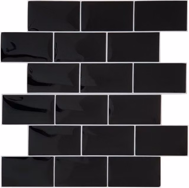 WALPLUS Glossy 3D Adhesive Tile Stickers, Black, 100 Pack