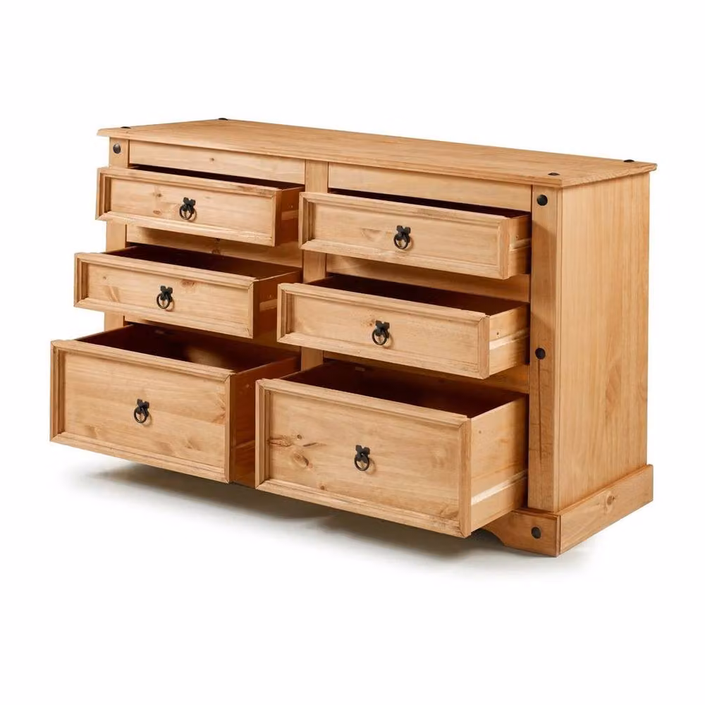 FORGEVIO Rustic Pine 6 Drawer Wide Low Chest of Drawers in Brown – 2