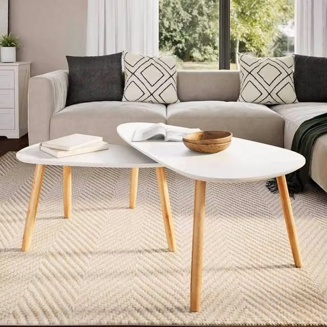 Berkfield Home 2 Piece White Solid Pinewood Nested Coffee Table Set with Oval Tops