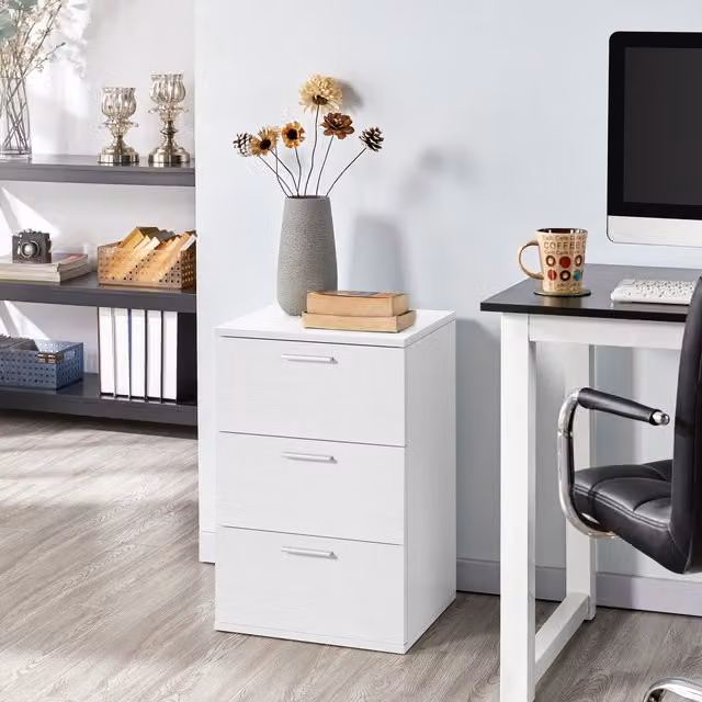 Yaheetech Minimalist 3-Drawer Bedside Table in White with Metal Handles
