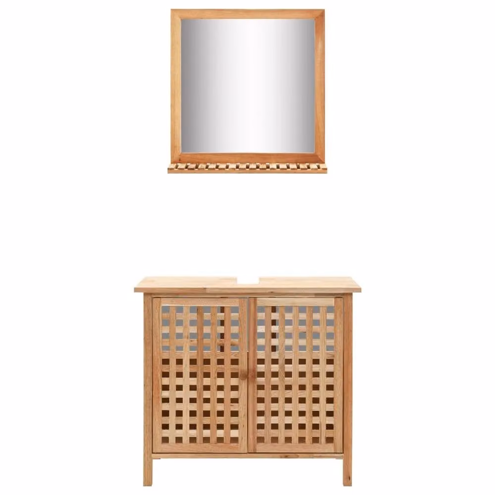 Berkfield Home Brown Solid Walnut Wood Bathroom Vanity Unit and Mirror Cabinet – 2
