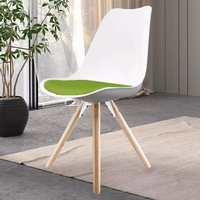 Fusion Living Soho Dining Chair in Green and White with Wood Legs