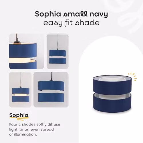 ValueLights Set of 2 Modern Fabric Cylinder Drum Lampshades in Blue and White, Width: 26 cm – 4