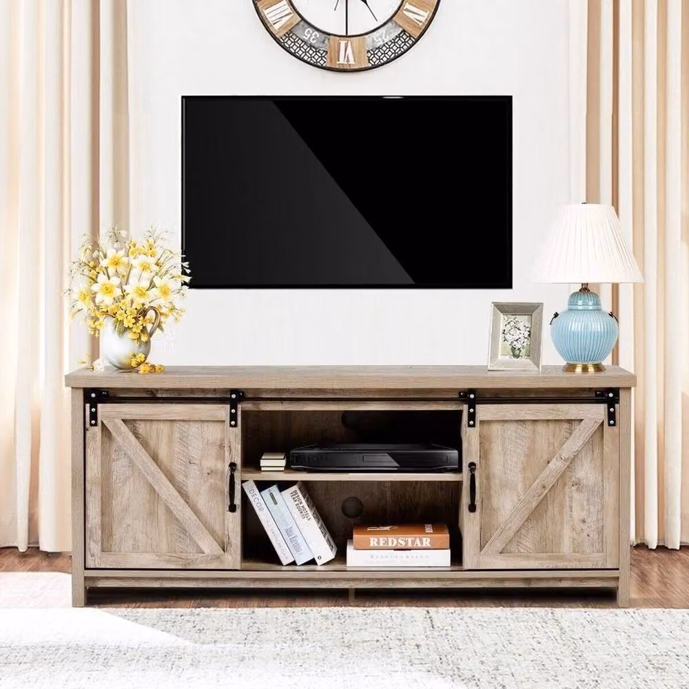Kelvenix Modern Brown Composite Wood TV Cabinet with Media Compartments – 4