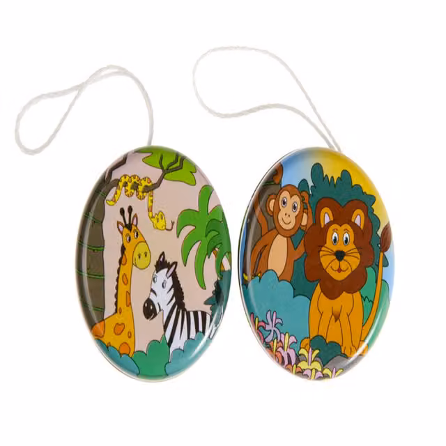LG-Imports Pack of 12 Metal Wild Animal Theme Return Yo-Yo Tops in White and Multicolour