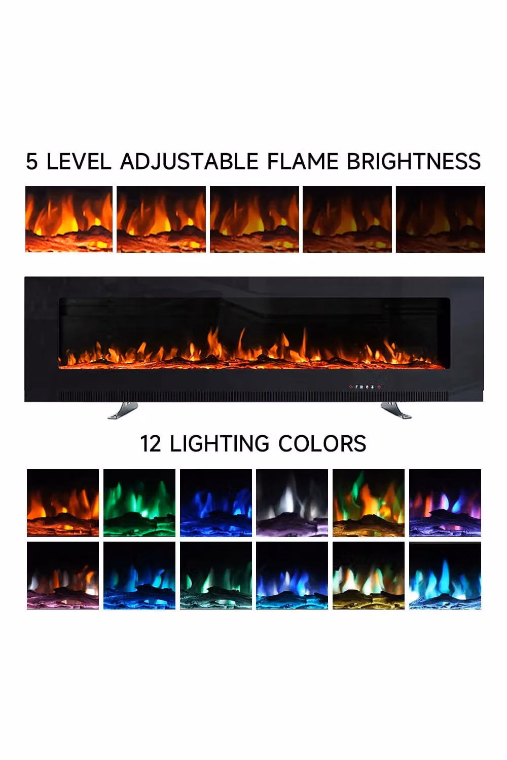 Living and Home 50 inch Wall Mounted Electric Fireplace in Black with Glass Finish – 5