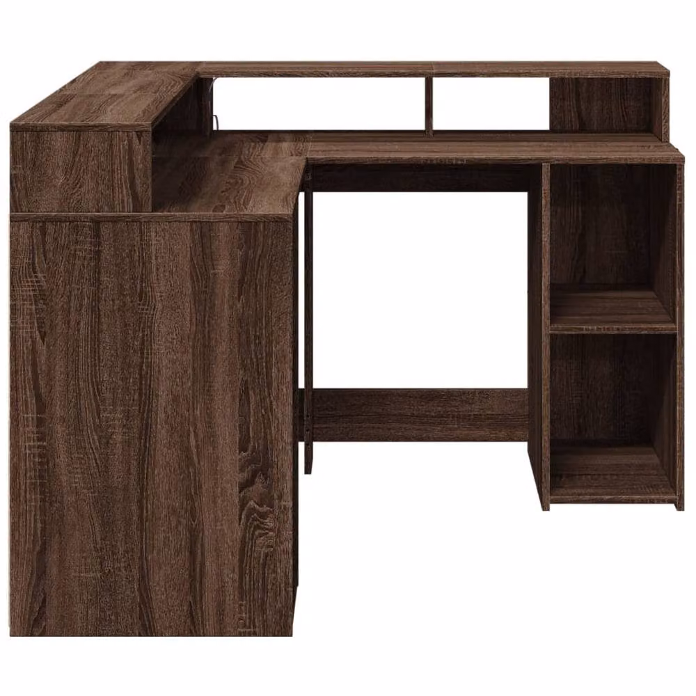 Berkfield Modern Brown Oak Corner Home Office Desk with LED Lights, W/D/H: 130 x 130 x 91 cm – 6