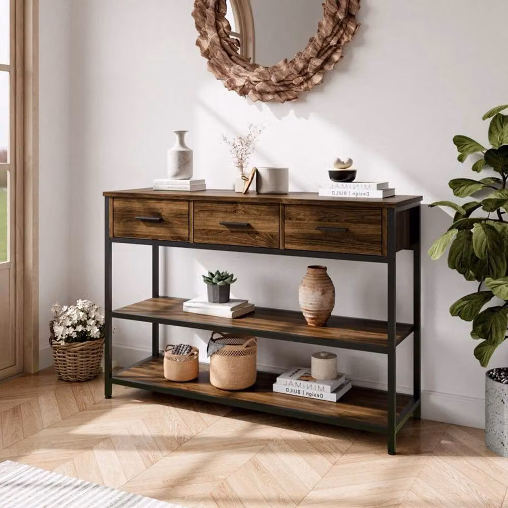 SPETLEK Industrial Hallway Entryway Console Table with Drawers and Shelves in Brown – 2