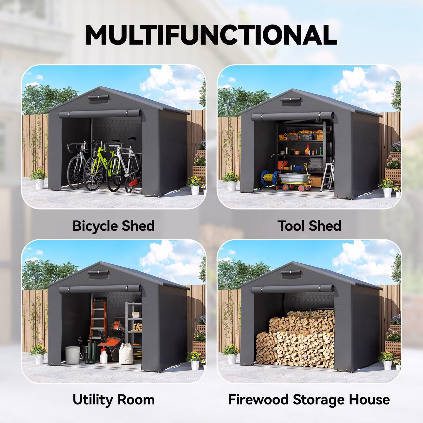Outsunny Grey Waterproof Outdoor Garden Storage Shed with Steel Frame, Single Door and Window, W/D/H: 243.84 x 182.88 x 180.0 cm – 5