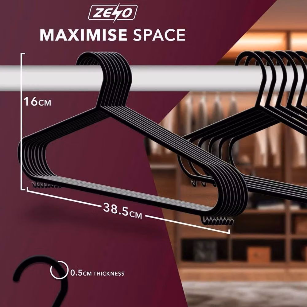 Kelvenix Black Plastic Adult Coat Hangers, Pack of 120, Space Saving with Bar – 2