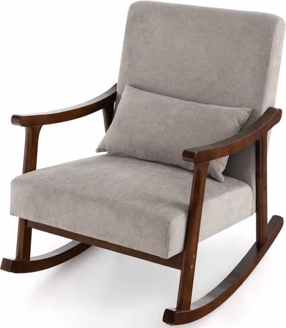 Costway Mid-Century Upholstered Relax Rocking Recliner Chair with Armrests in Grey and Brown