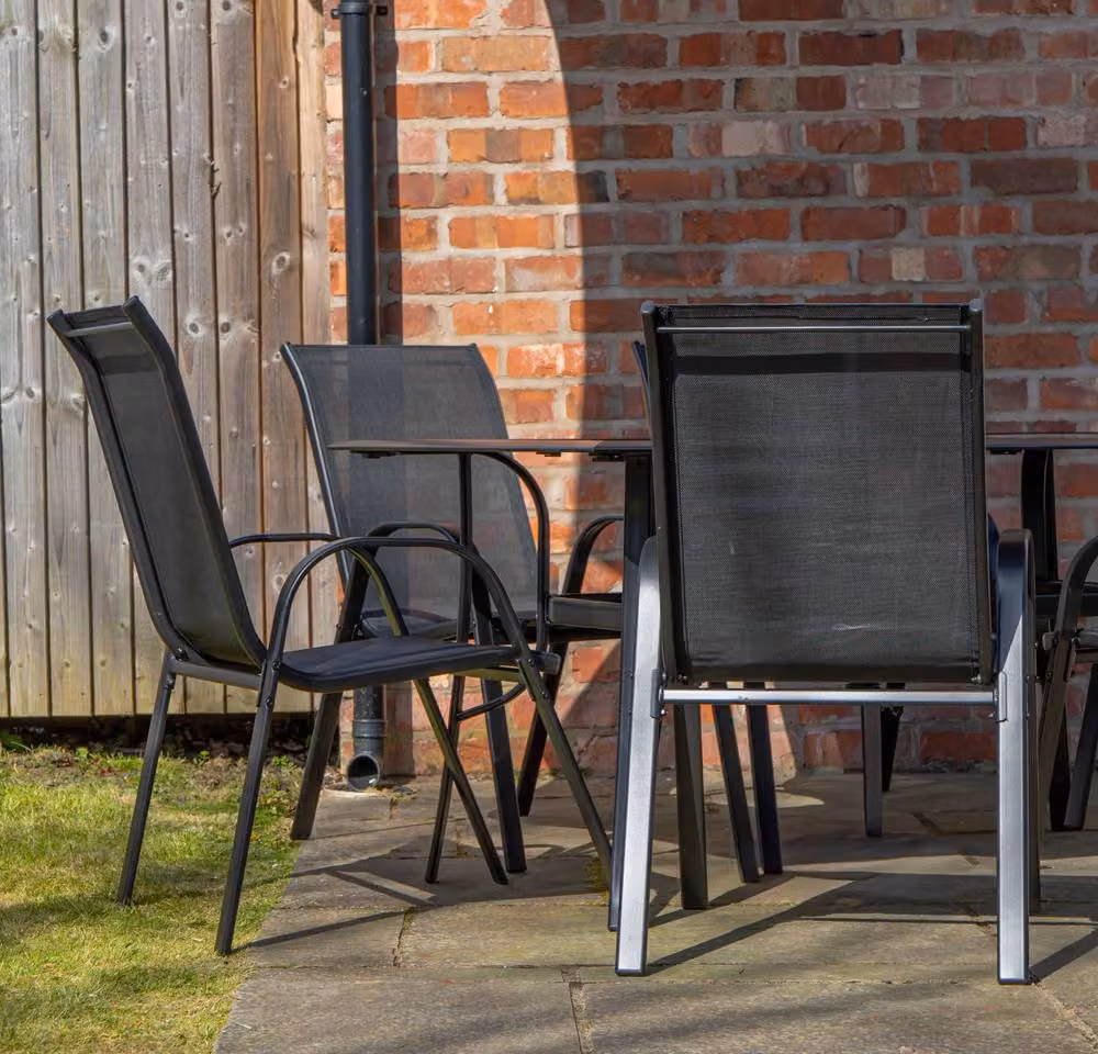 Samuel Alexander 6 Person Rectangular Glass Top Garden Dining Table and Chairs Set in Black – 3