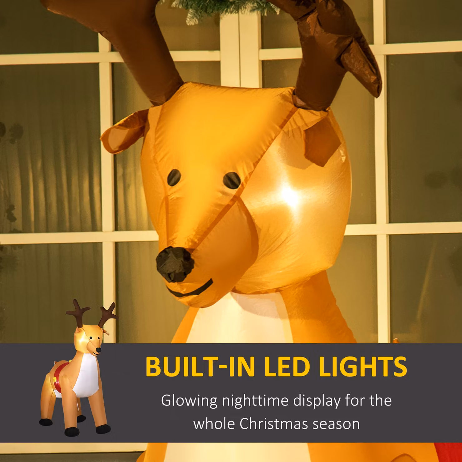 HOMCOM 1.8m Inflatable Christmas Reindeer with LED Lights, Brown Outdoor Holiday Decoration – 4