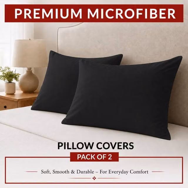 Pamposh Double Brushed Microfibre Pillowcases, 2 Pack, Black, Standard Size