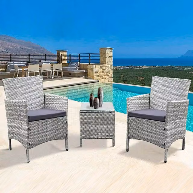 Neo 3 Piece Grey Rattan and Metal Modern Garden Bistro Set