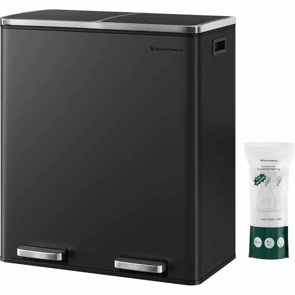 SONGMICS Dual Recycling Bin with Pedal and Multi Compartments in Black – 4