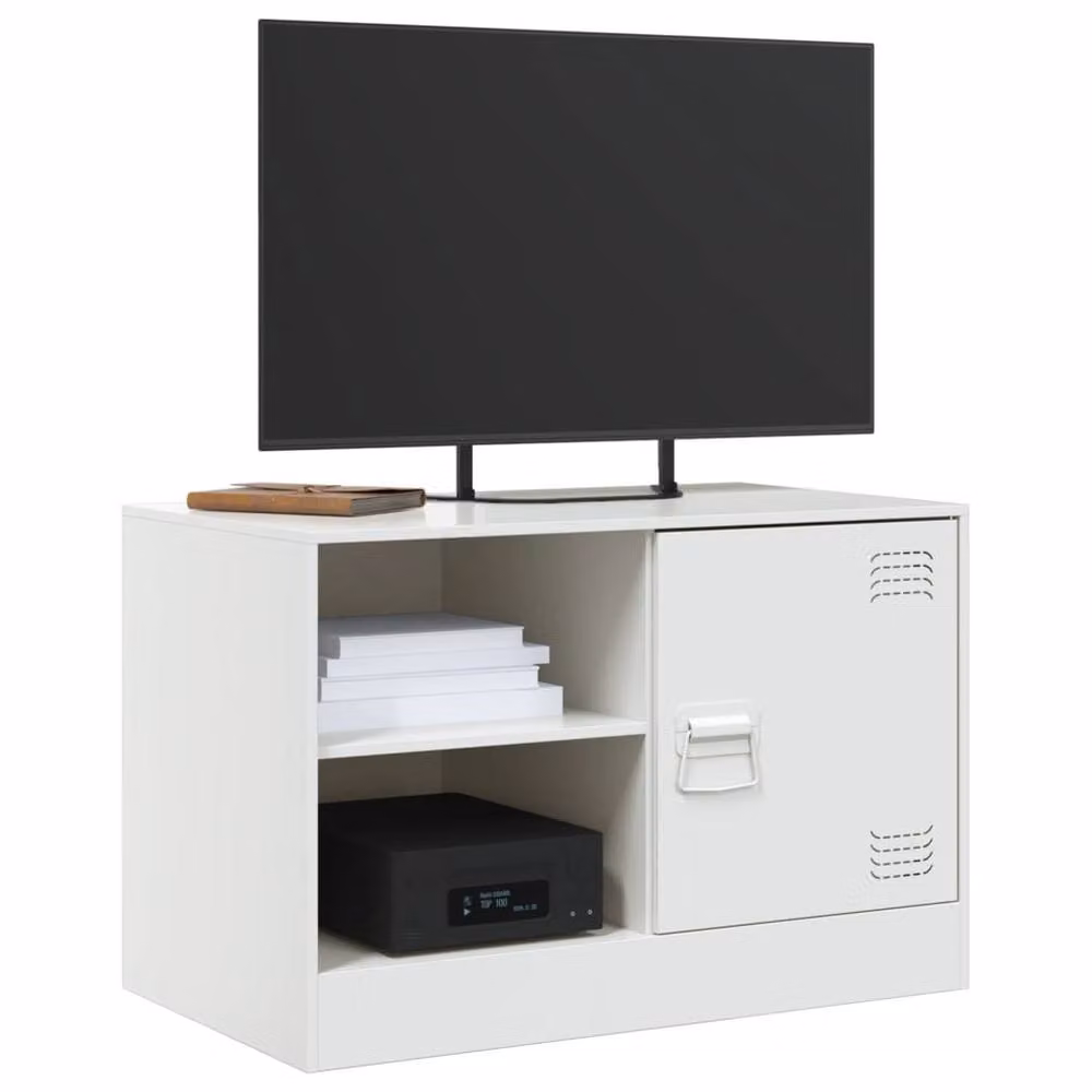 Berkfield Home Set of 2 Modern White Metal TV Cabinets with Hinged Doors and Internal Shelves, W/D/H: 67 x 39 x 44 cm – 2