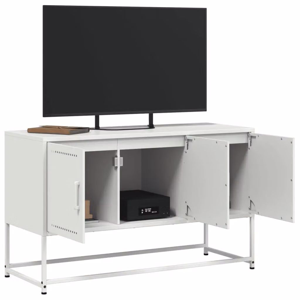 Berkfield Home Industrial White Metal TV Cabinet W: 100.5 cm, D: 39 cm, H: 60.5 cm – 4