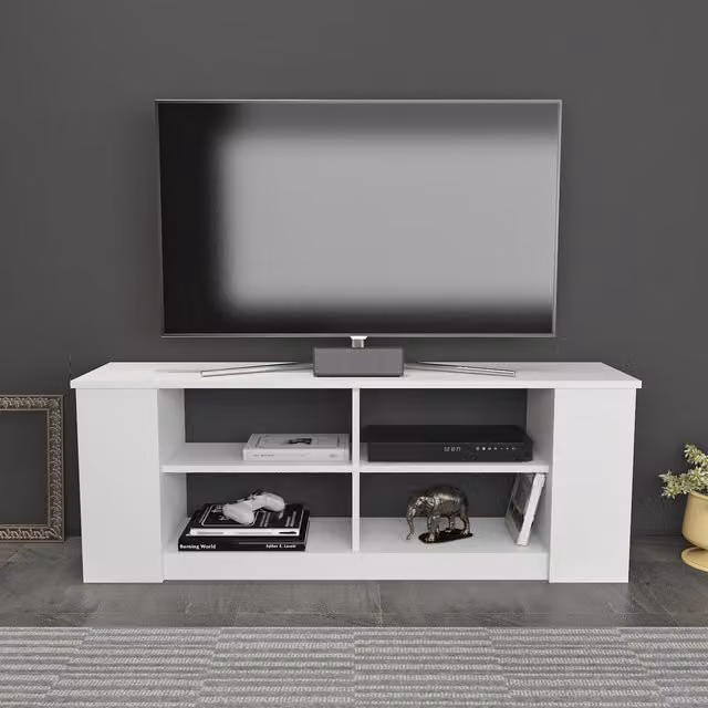 Decorotika Space Modern White MDF TV Unit for TVs up to 55 inch, W: 140 cm, D: 35 cm, H: 51.8 cm