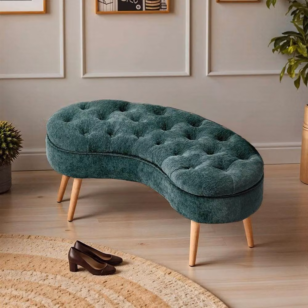 KORVIXA Green Velvet Upholstered Flip Top Storage Ottoman Bench W/D/H: 100 x 100 x 100 cm – 3
