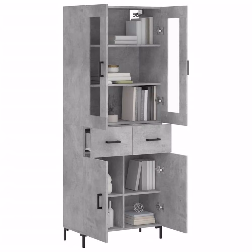 Berkfield Home Modern Freestanding Highboard in Grey, W/D/H: 69.5 x 34 x 180 cm – 3