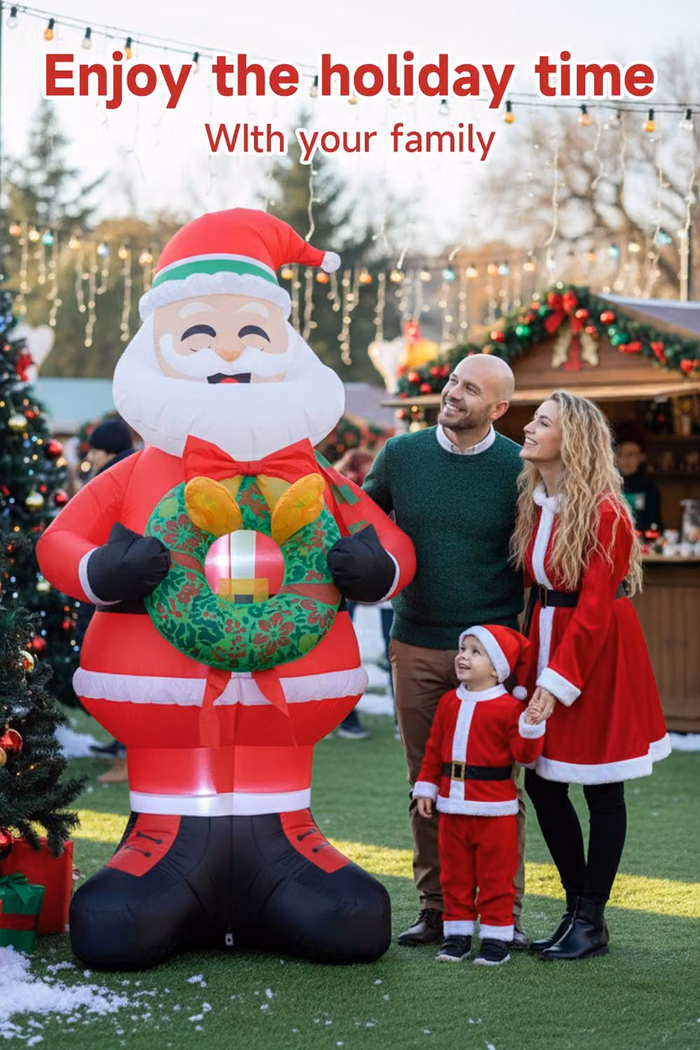 Garden Sanctuary Multicolour Inflatable Santa with Wreath and LED Lights, Height: 2.4 m – 2