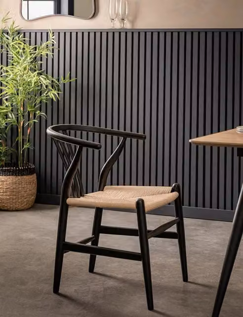Gallery Direct Whitney Set of 2 Black Armrest Dining Chairs with Fabric and Wood Finish