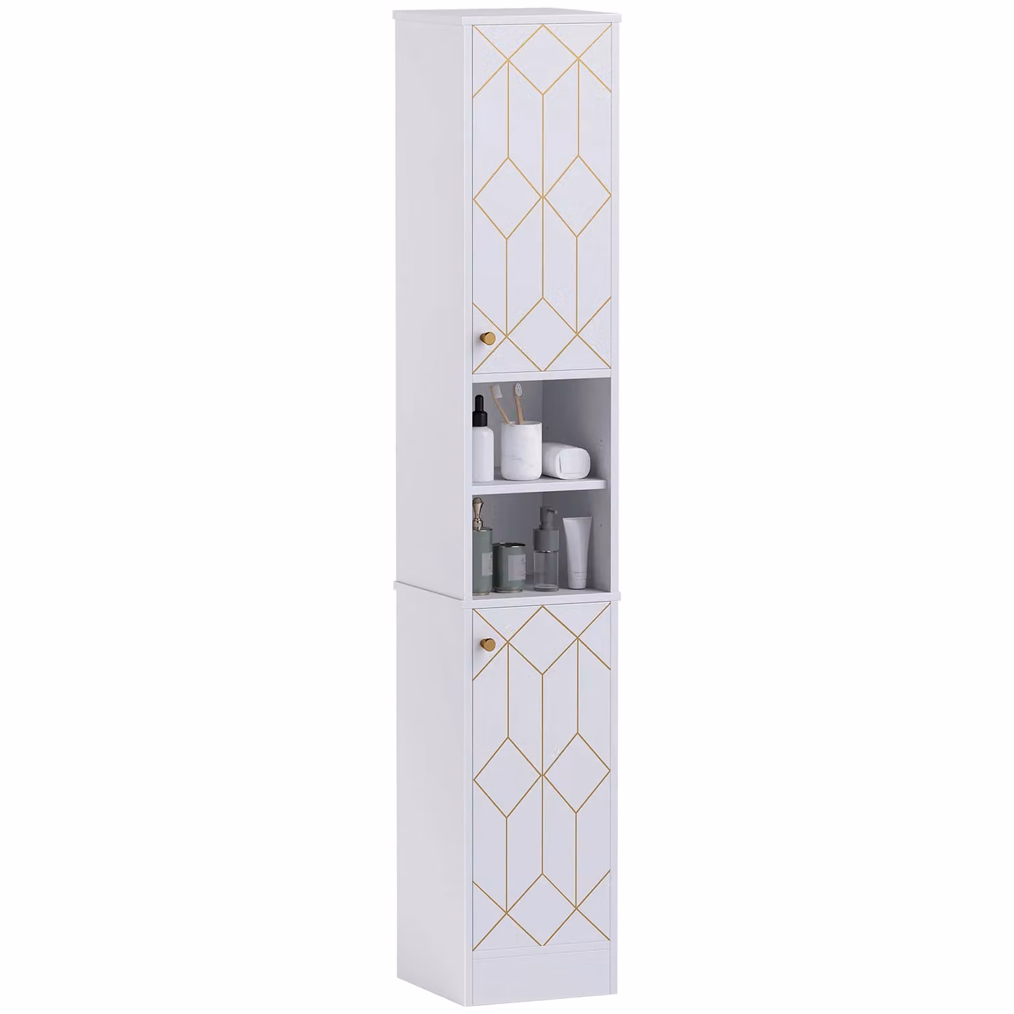 HOMCOM Slim White Bathroom Storage Cabinet with Hinged Doors and Internal Shelves – 2